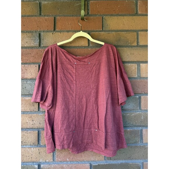 EILEEN FISHER Short Sleeve Blouse XL Organic Linen Oversized Boxy Stud Accent - Picture 2 of 14